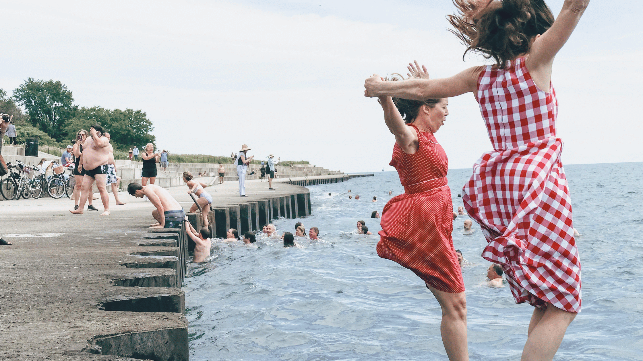 24 girls jumping on cliff